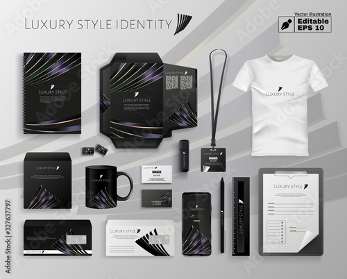 Luxury Style Identity Editable Vector Illustration. Company Name Logo on Stationery Letter Envelope Blank Set. Business Card Print Template. Package Design. Promotional Mug Cup T-shirt