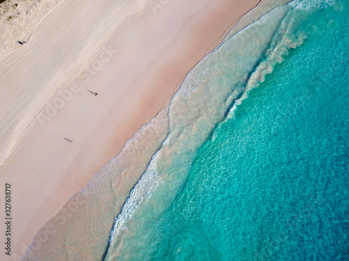 The drone aerial view of horseshoe bay beach, Bermuda island