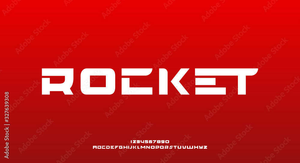 Rocket, a bold modern sporty science fiction typography alphabet font. vector illustration design Rocket, a bold modern sporty science fiction typography alphabet font. vector illustration design