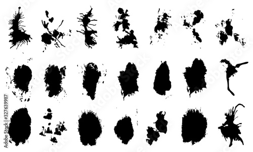 Ink splash collection.Set of black ink blots.