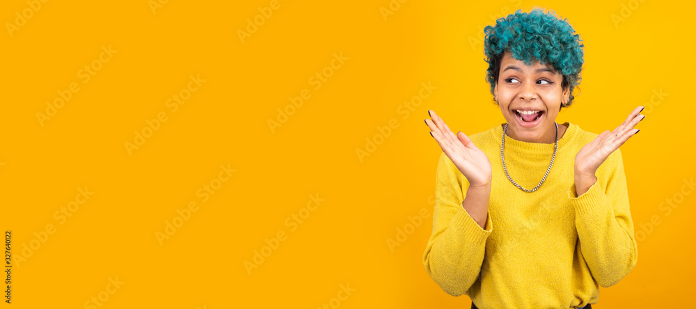 young woman or girl isolated on color background with space for text or ads