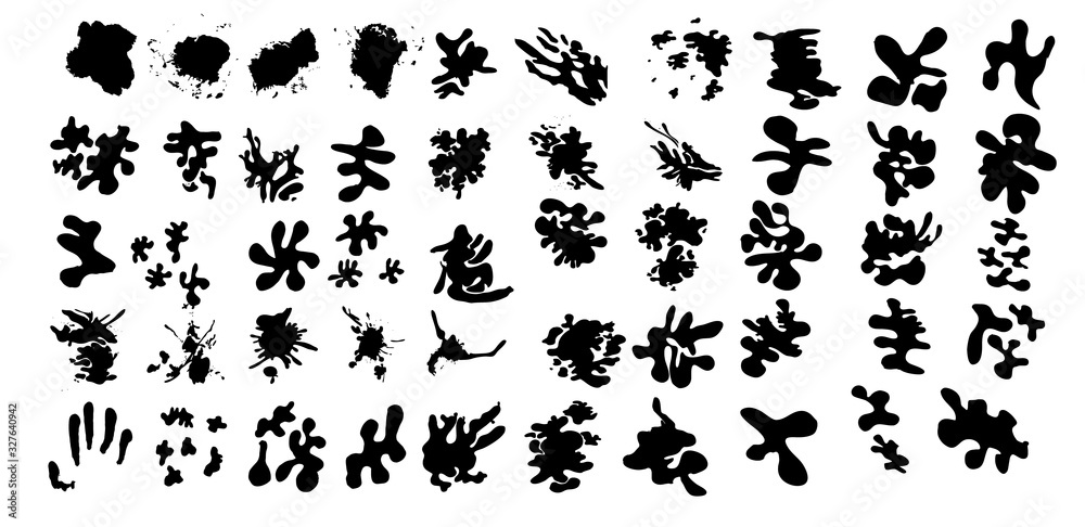 Ink splash collection.Set of black ink blots.