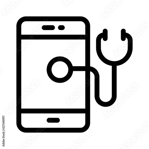 Stethoscope with mobile phone icon in line style. Online medical checkup symbol. Healthcare concept.