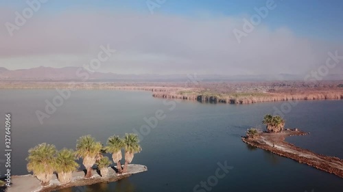 Aerial view of Mittry Lake; wildfire smoke in distance - Yuma Arizona
