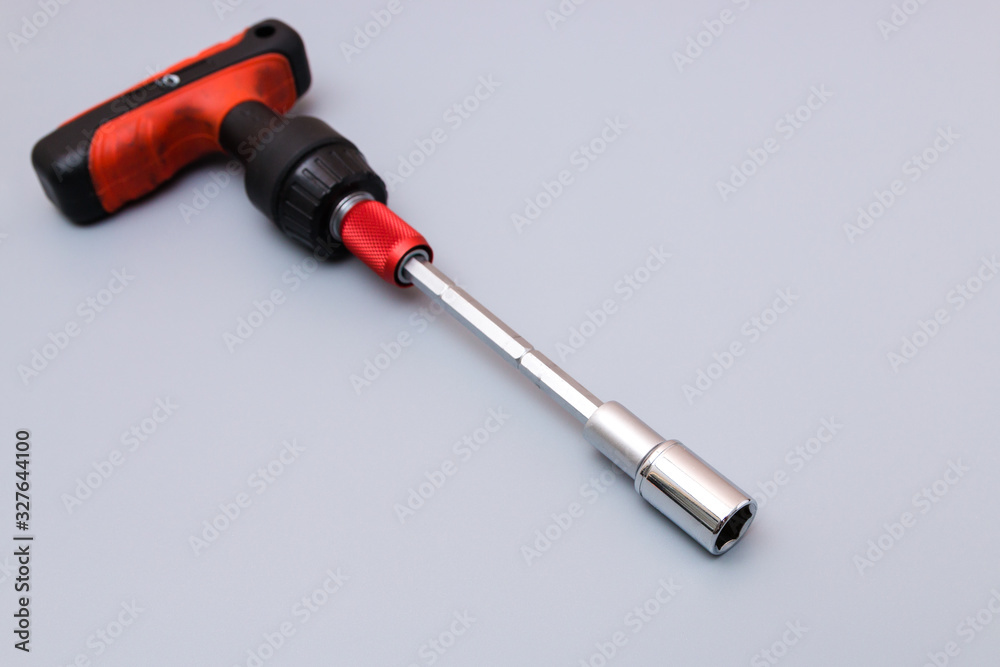 adjustable spanners set with red holder over a grey background. father's day gift adjustable spanners set with red holder over a grey background. father's day gift