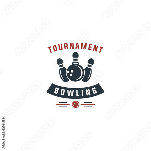Bowling vector logotype, emblem and badge. Club gaming play, skittle and strike illustration. Template for bowling club, tournament, champion, challenge, Bowling vintage logo. 