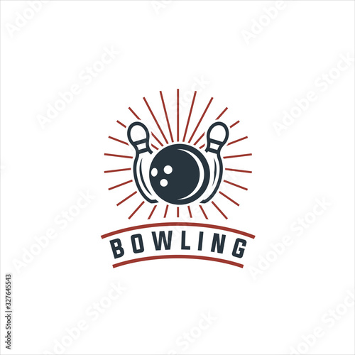 Bowling vector logotype, emblem and badge. Club gaming play, skittle and strike illustration. Template for bowling club, tournament, champion, challenge, Bowling vintage logo. 