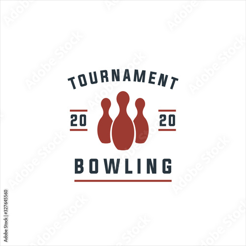 Bowling vector logotype, emblem and badge. Club gaming play, skittle and strike illustration. Template for bowling club, tournament, champion, challenge, Bowling vintage logo. 