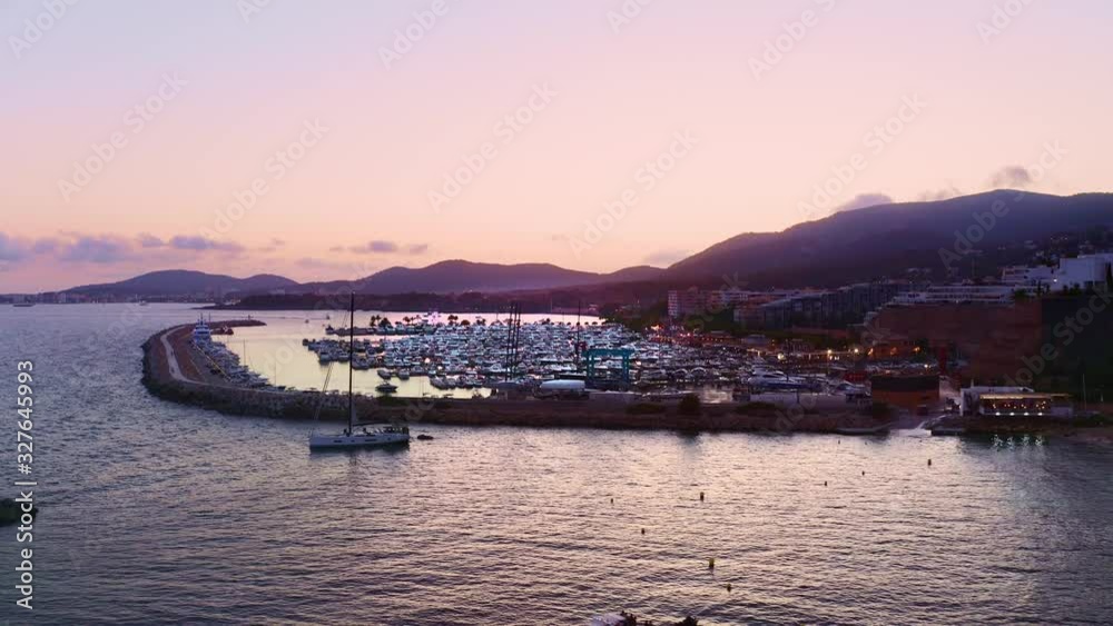 Aerial view of Puerto Portals at sunset, Balearic Islands, Mallorca Aerial view of Puerto Portals at sunset, Balearic Islands, Mallorca