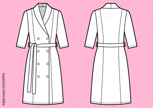 womans medical white dress technical sketch on pink background