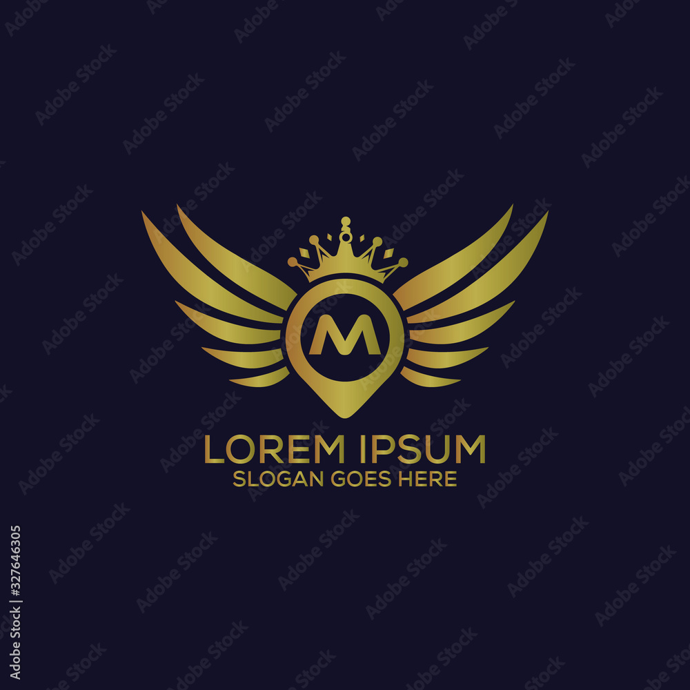 Naklejka premium Wings M letter logo design template vector eps