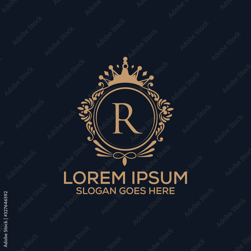 Decorative luxury R letter logo design template vector eps 