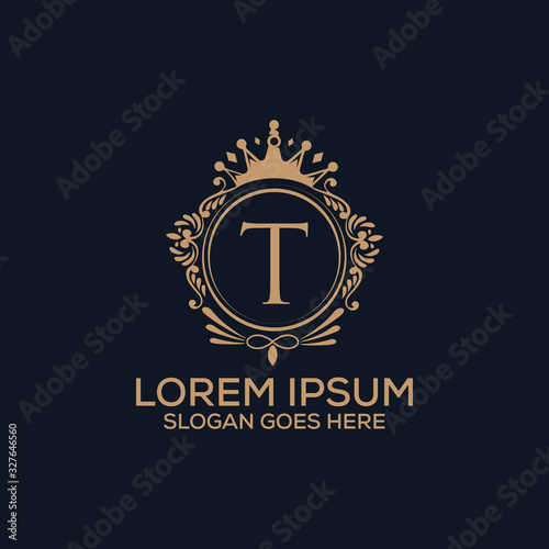 Decorative luxury T letter logo design template vector eps 