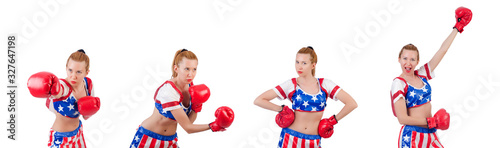 Woman boxer isolated on white