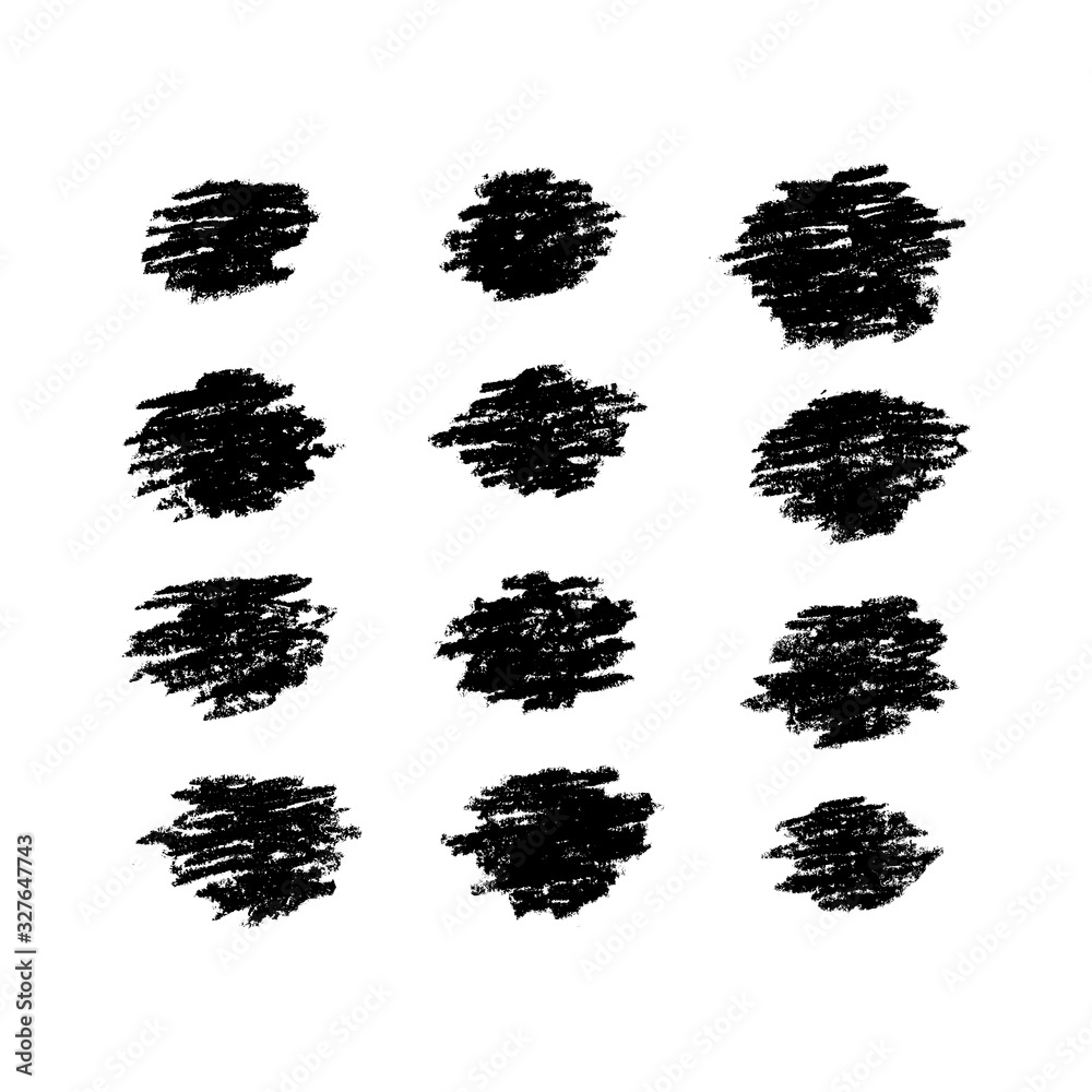 Rough black smudges of chalk pastels, vector paint brush set Rough black smudges of chalk pastels, vector paint brush set