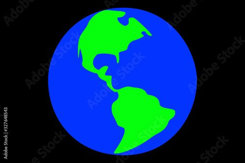 Vector illustration of Earth. Green continents of North and South America, blue planet and black space background.