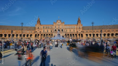 The Plaza de Espana Timelapse 4k in Seville Spain City Center with Tourists Visiting the City.