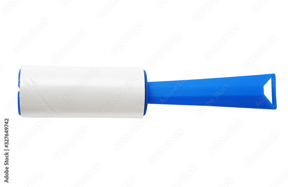 Clothes lint roller with blue handle isolated on white Clothes lint roller with blue handle isolated on white