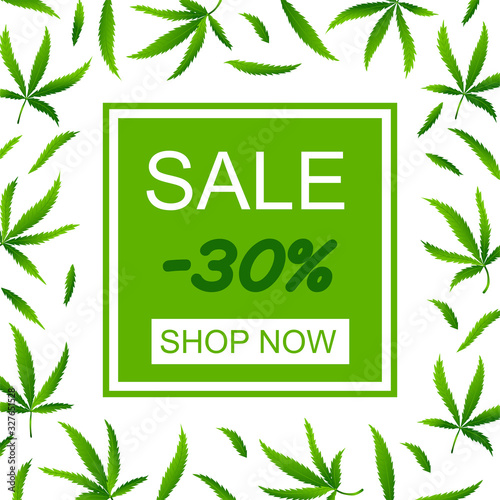 Seamless pattern with realistic cannabis leaf 
