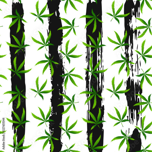 Fototapeta Naklejka Na Ścianę i Meble -  Seamless pattern with realistic cannabis leaf 