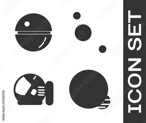 Set Planet, Death star, Astronaut helmet and Solar system icon. Vector