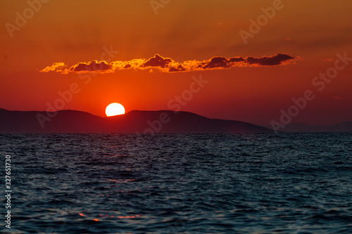 Breathtaking view of red sunset at Croatian sea