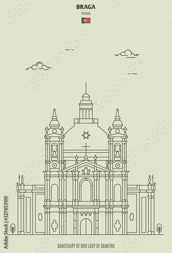 Sanctuary of Our Lady of Sameiro in Braga, Portugal. Landmark icon
