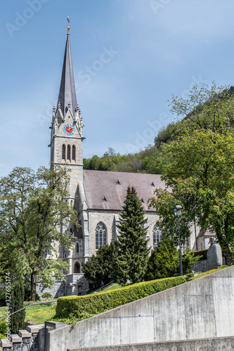 Neo-gothic chuech of St. Florin Cathedral in Vaduz photo