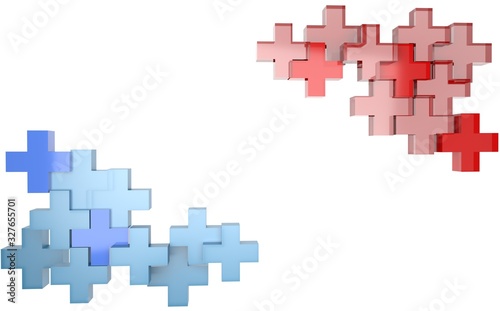  Medical image. Crosses are blue, red and blue. blue background. Space for text. 3D-rendering