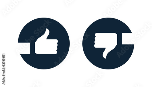 Like and dislike icons with hand and thumb up.