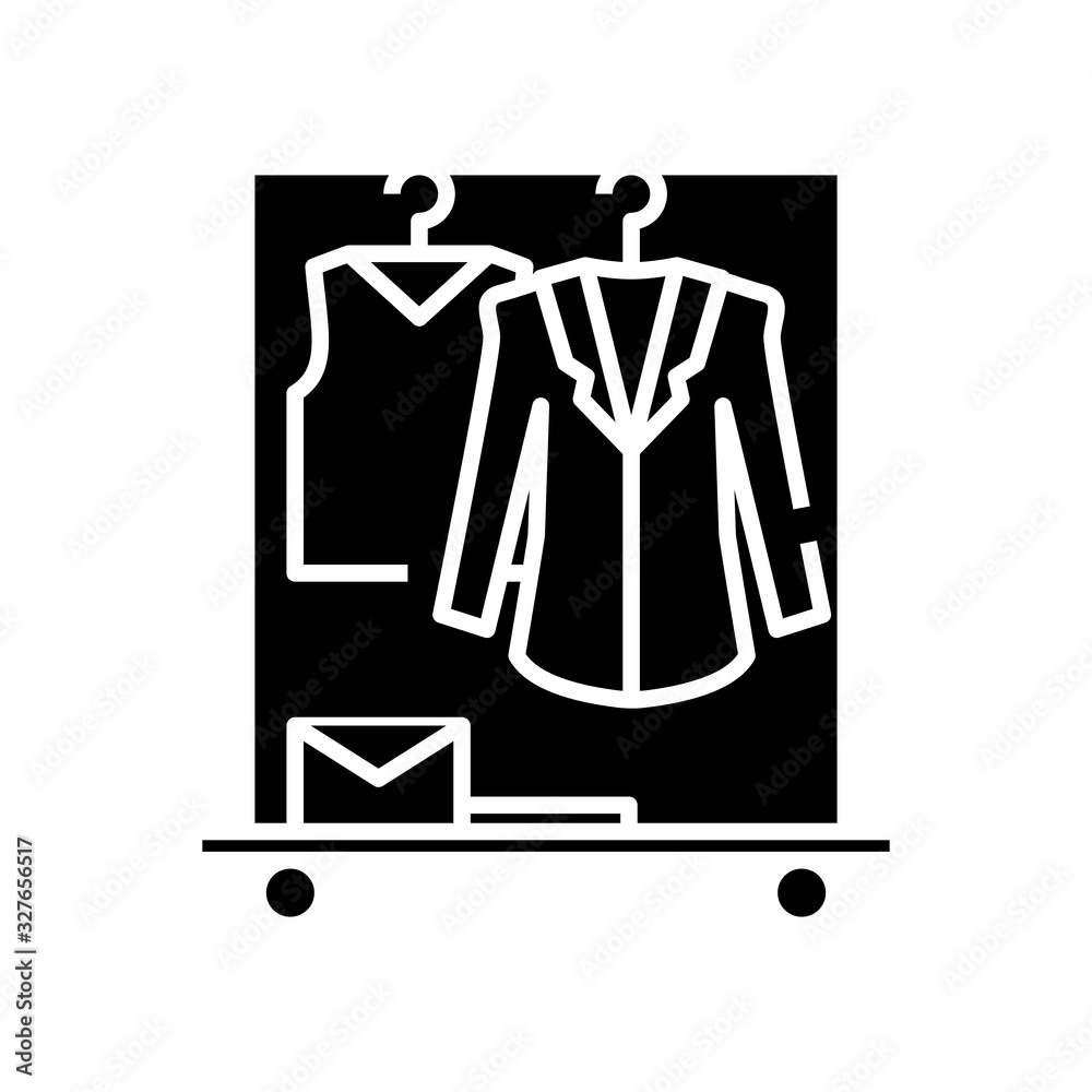 Jacket place black icon, concept illustration, vector flat symbol, glyph sign. Jacket place black icon, concept illustration, vector flat symbol, glyph sign.