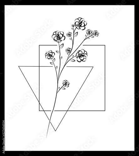 Abstract flower lines drawing art. Vector illustration. Editable line. Black and white art.