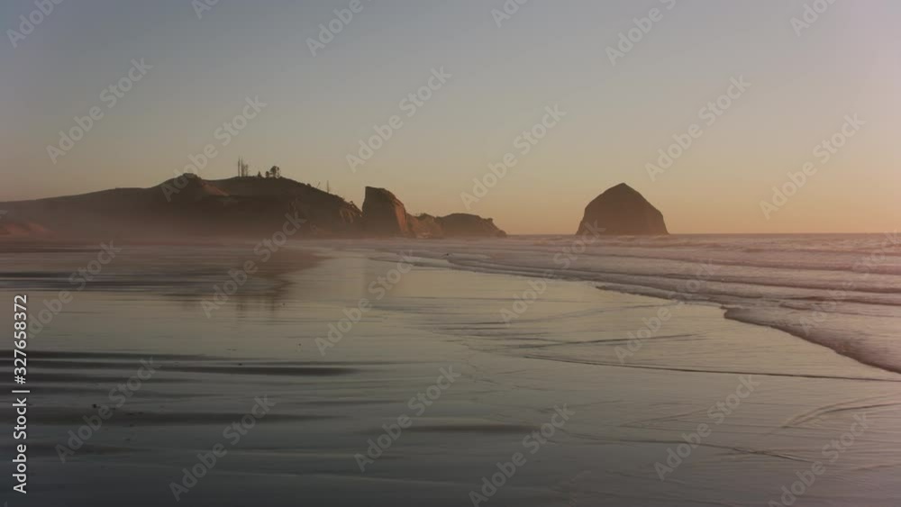Haystack Rock in Pacific City, Oregon Coast.  Shot with Cineflex gimbal and RED 8K camera.