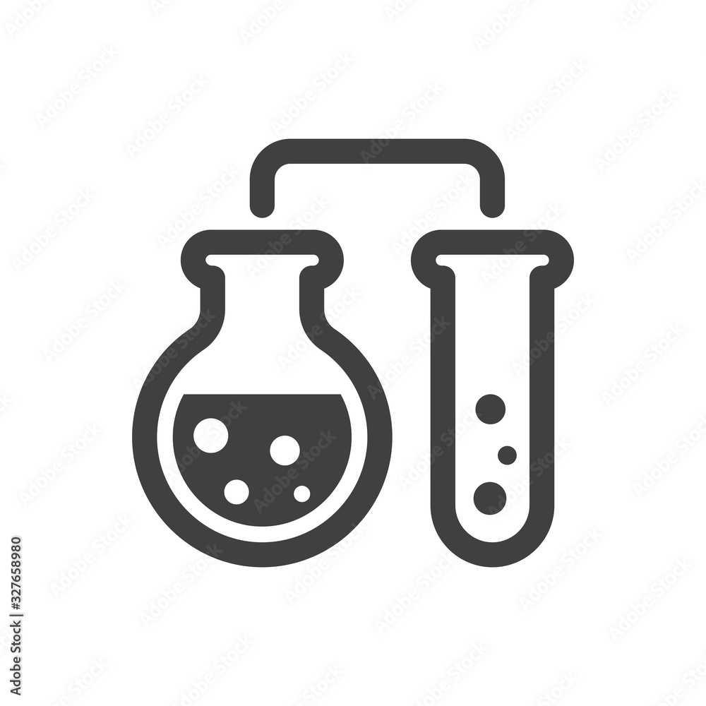 Glass test tube and flask communication icon. Minimal linear pattern. Isolated vector on a white background. Glass test tube and flask communication icon. Minimal linear pattern. Isolated vector on a white background.