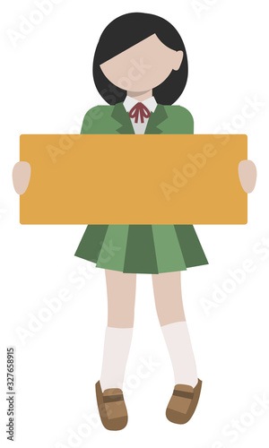 プラカードを持って主張する女子学生のイラスト