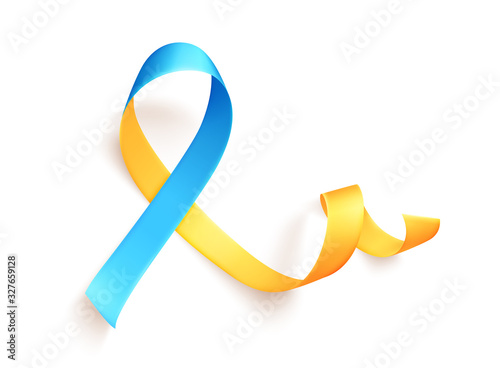 March 21 is the International Day of Man with Down Syndrome. The yellow-blue ribbon is a symbol of the movement for disseminating information about down syndrome. Vector illustration