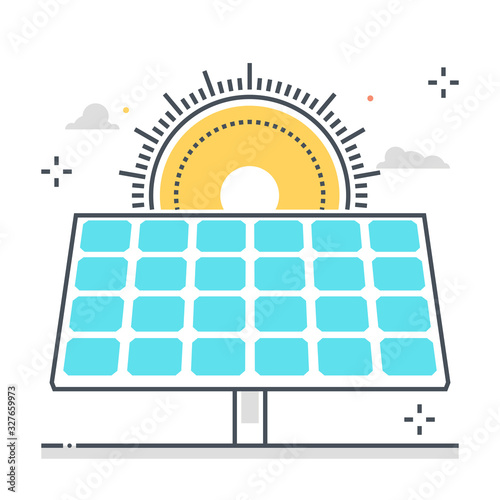 Solar energy panel related color line vector icon, illustration