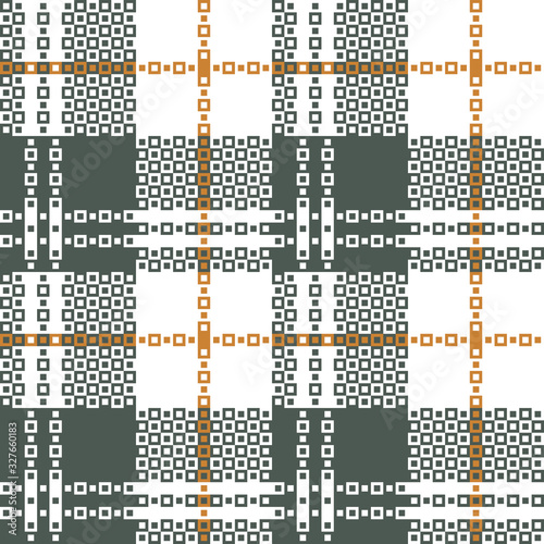 Seamless check plaid pattern vector in green, orange, and white.