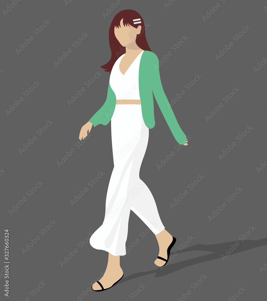 Abstract woman walking. Vector illustration. Fashion style in the clothe. Summer looks. Abstract woman walking. Vector illustration. Fashion style in the clothe. Summer looks.
