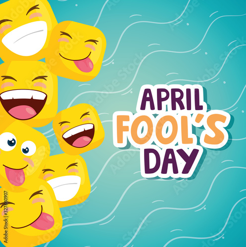 april fools day with emoticons vector illustration design