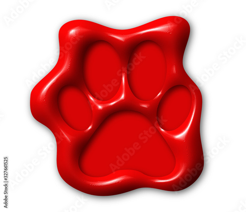 Dog paw, realistic red wax seal
