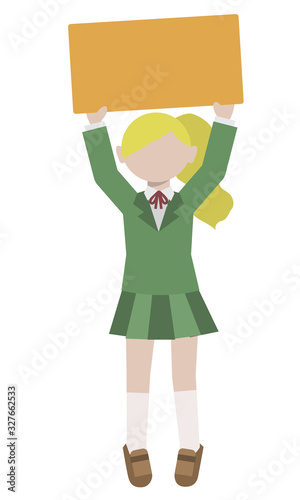 プラカードを持って主張する女子学生のイラスト