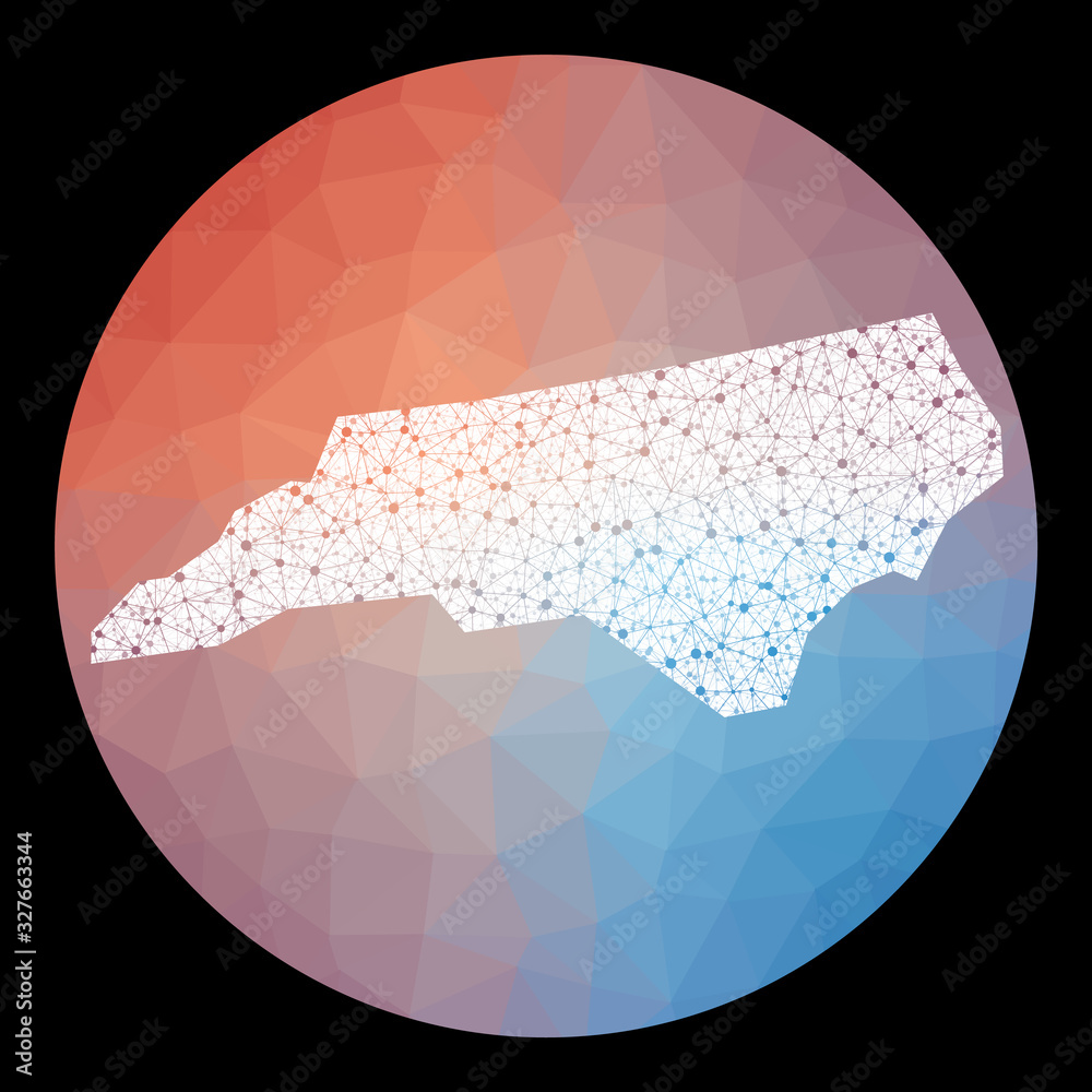 Vector network North Carolina map. Map of the us state with low poly ...