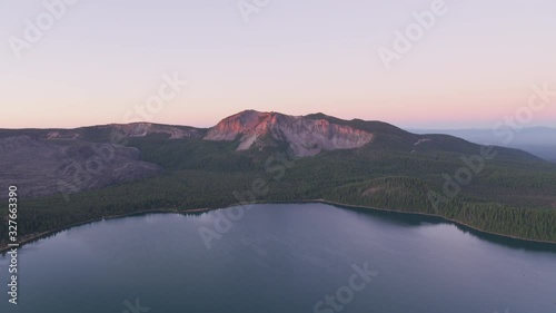 Aerial view of Newberry Volcano in Central Oregon, USA.  Shot from helicopter with cineflex gimal and RED 8K camera. photo