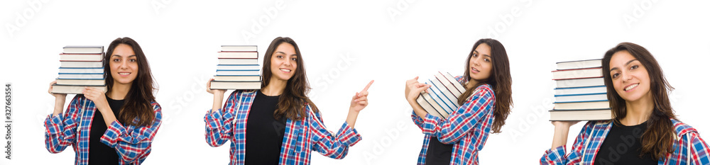 Young student with textbooks isolated on white Young student with textbooks isolated on white