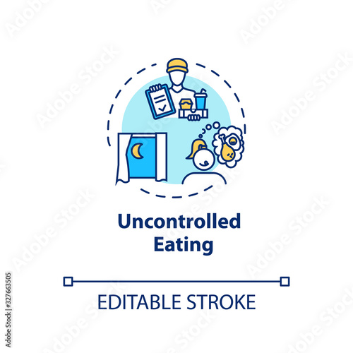 Uncontrolled eating concept icon. Mindless eating, excessive nutrition idea thin line illustration. Late night snacks, junk food consumption. Vector isolated outline RGB color drawing. Editable stroke