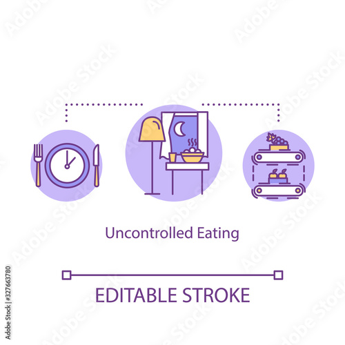 Uncontrolled eating concept icon. Mindless eating, overeating idea thin line illustration. Late night snacks, junk food consumption. Vector isolated outline RGB color drawing. Editable stroke