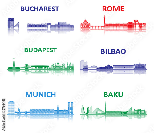 Photography Host cities landmarks silhouette. European championship.