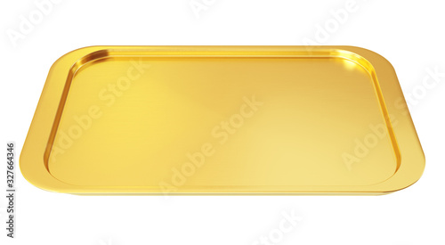 Empty golden tray isolated on a white background. Clipping path included. 3d illustration