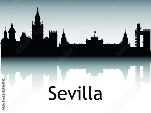 Vector Illustration of the Panoramic Silhouette Skyline of Seville Spain